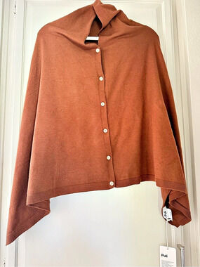 Puli Rust Brown Button Front Knit Cape Cardigan Shawl Wrap
